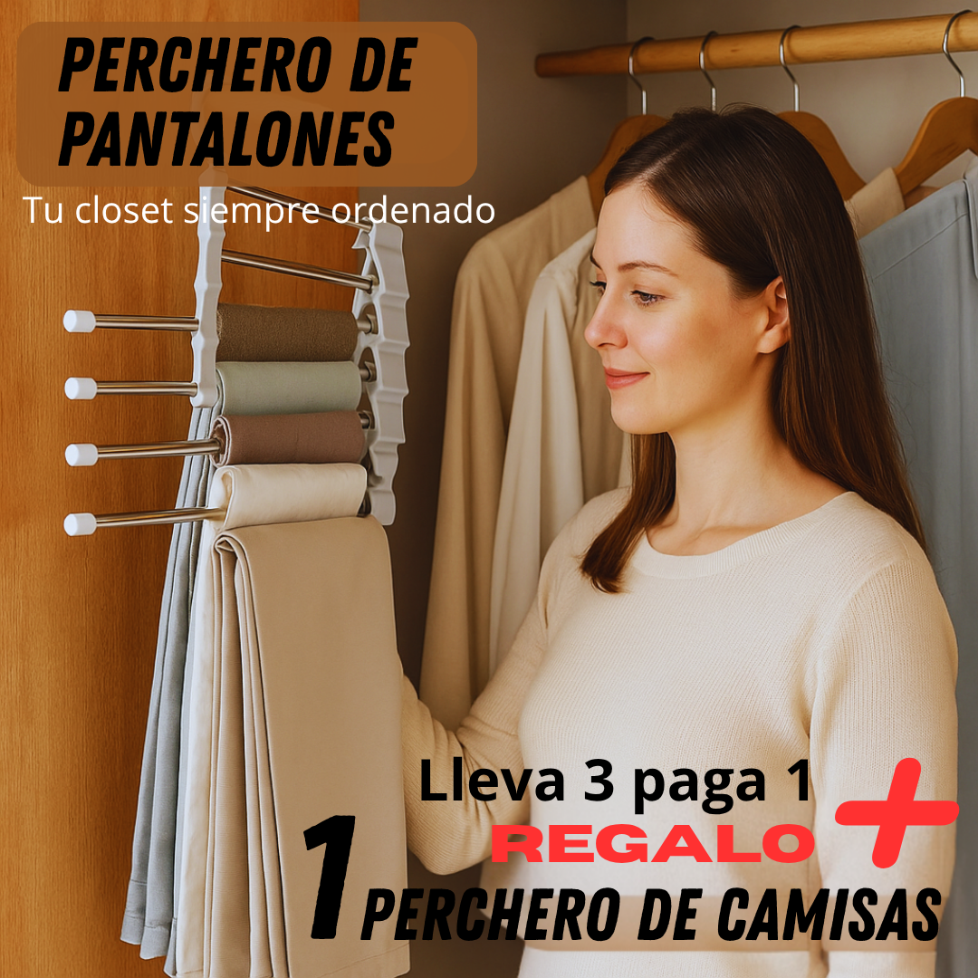 3x1 Perchero de Pantalón + REGALO 1 Perchero de Camisas y Poleras