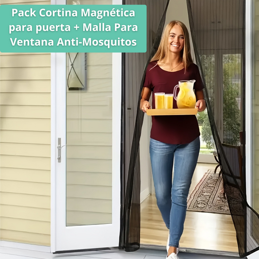 NoFly™ Pack Cortina Magnética + Malla Ventana AntiMosquitos